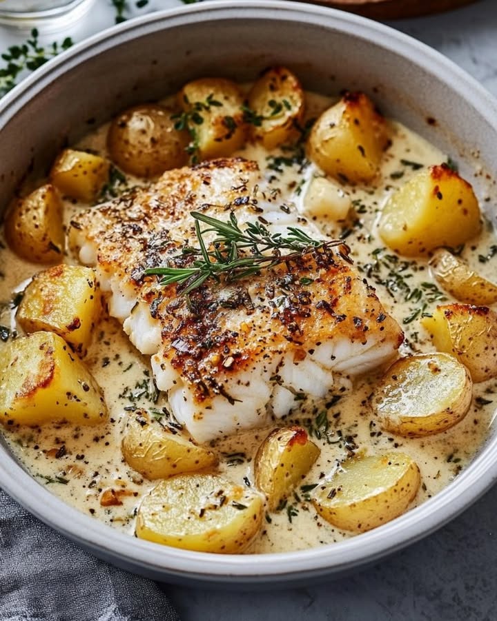 THURSDAY DINNER: CREAMY ROSEMARY COD POTATOES