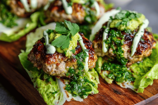 TUESDAY LUNCH: GRILLED TERIYAKI TURKEY LETTUCE CUPS W/AVOCADO GREEN JUICE DRIZZLE!