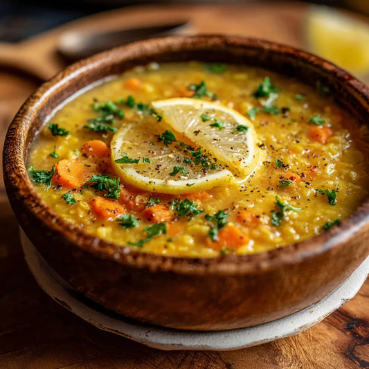 WEDNESDAY LUNCH:  GOLDEN LEMON LENTIL SOUP W/CHICKEN SAUSAGE