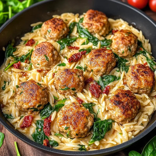 MONDAY DINNER: ALFREDO CHICKEN MEATBALLS & ORZO