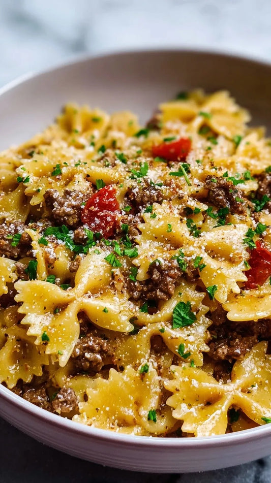 THURSDAY DINNER: GARLIC BUTTER BOW TIE PASTA W/GROUND BEEF