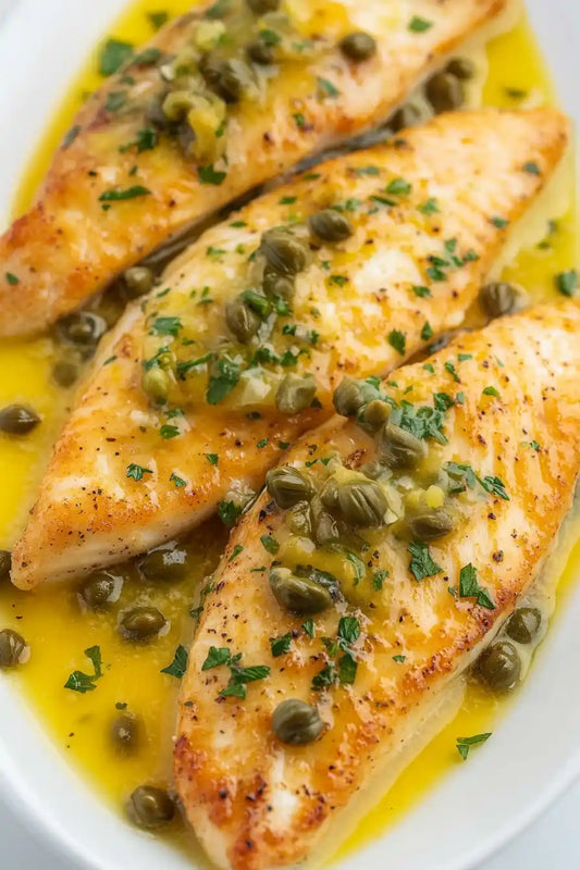 MONDAY DINNER:  TILAPIA FILLET IN LEMON CAPER SAUCE, GARLIC-BUTTER-TUMERIC VEGGIE RICE