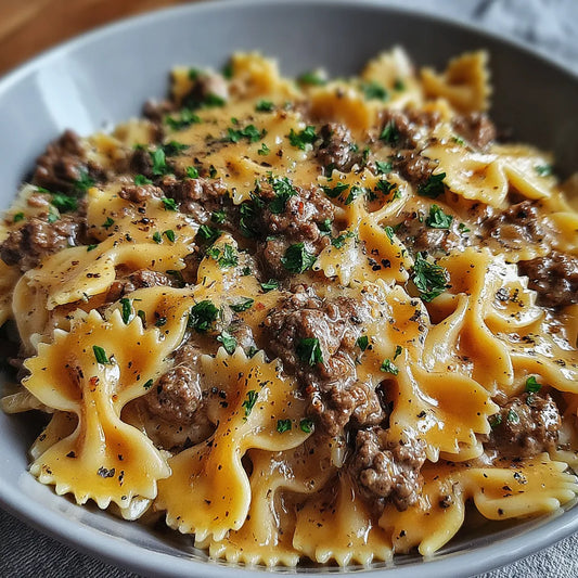 TUESDAY DINNER:  IRRESISTIBLE PARMESAN GARLIC BEEF AND BOW TIE PASTA!