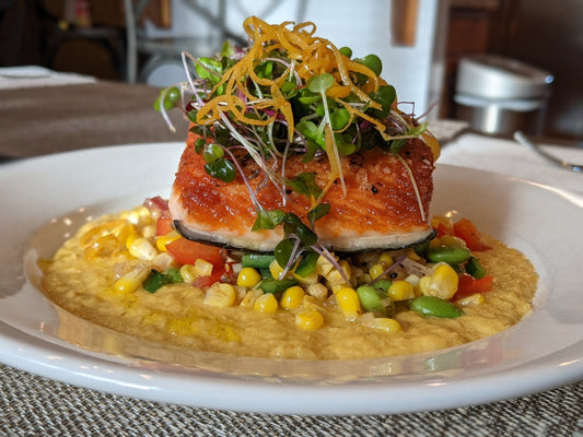 WEDNESDAY DINNER:  SEARED SALMON, CORN SUCCOTASH W/PALENTA