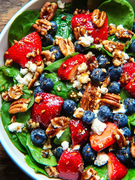 WEDNESDAY LUNCH:  VIBRANT STRAWBERRY SPINACH SALAD W/MINI CHICKEN BITES